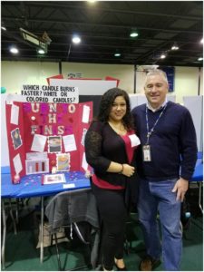 Pennsauken eighth grader Sarah Mireles, seen here with her science teacher, Tim Gilbride, won third place at the 35th annual Coriell Institute Science Fair.