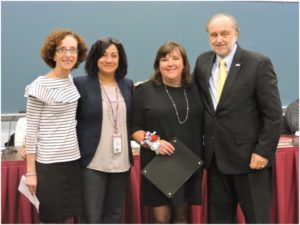 Mrs. Nancy Tryon was named Teacher of the Year by the New Jersey Association. Tryon, a teacher at Carson School, is pictured here (from left to right) is Carson Principal Diane Joyce; Melissa Savino, a gifted teacher at Carson; and Board of Education President Nick Perry.